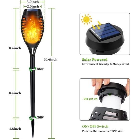Outdoor Solar Lights, 6Pack Solar Torch Lights with Flickering Flame - Picture 5 of 7